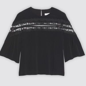 【Sandro】black lace Inset and flared sleeves